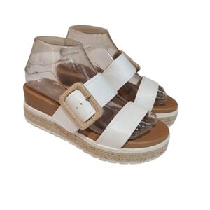 Mia Kenzy Women's White Espadrille Sandals 2 Strap Adjustable Wedge